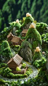 夏天3D微缩景观绿色园林背景素材