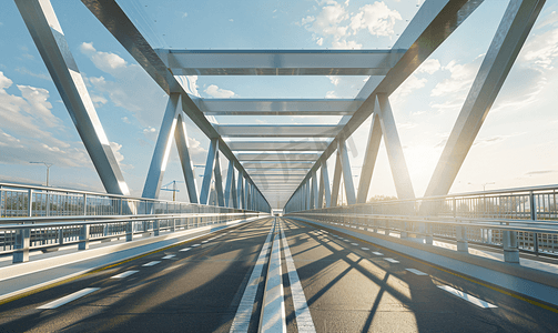 人行横道摄影照片_钢桥梁桥梁施工高速公路上的人行横道