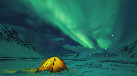极地极光帐篷冰原摄影照片