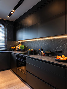 亚光黑色现代厨房高清图片