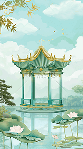 国风传统节日端午节园林山水空镜背景