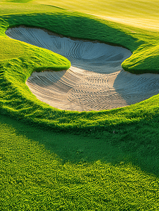 山草坪摄影照片_高尔夫球场上有沙坑的果岭