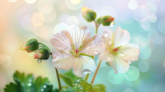 淡雅花朵花苞绿叶摄影照片