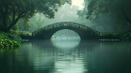 一座拱桥绿树成荫图片