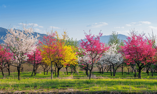 春天樱花盛开李子树色彩缤纷美丽极了