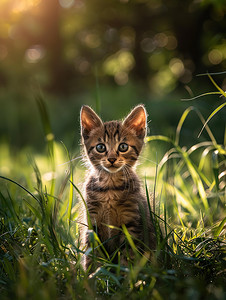 公园草地的小猫可爱高清摄影图