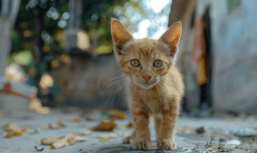 流浪猫摄影照片_街上的小猫流浪猫可爱的宠物害怕相机