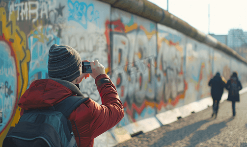 游客拍摄柏林墙