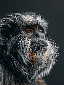 卡通小猴吃饭摄影照片_奇妙地凝视帝狨猴的脸