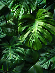绿色生态环保摄影照片_绿色龟背叶夏天树叶摄影照片