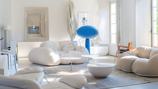 简约舒适的客厅白色家具高清图片