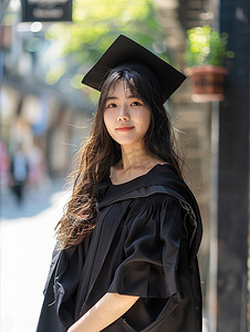 女孩穿着毕业礼服摄影图