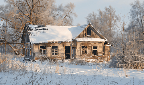 冬天的破旧房子