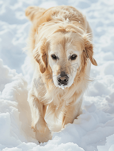 动物狗狗的可爱摄影照片_冬天散步的狗白色的宠物毛发雪和狗散步的动物