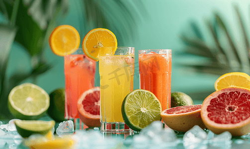 果汁和柑橘类水果的眼镜