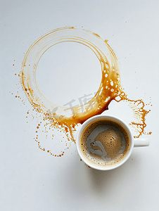 咖啡纹理摄影照片_咖啡环棕色污渍白色背景上的咖啡杯痕迹