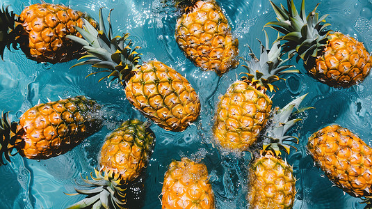 水中的菠萝夏季水果高清摄影图