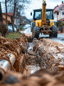 拖拉机挖路更换下水道