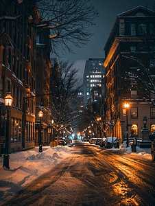 夜晚的公园摄影照片_波士顿街头的冬夜