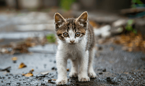 街上的小猫流浪猫可爱的宠物害怕相机