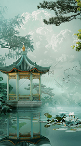 国风传统节日端午节园林山水空镜背景图片