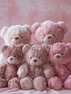 柔软毛绒的小熊粉色房间摄影图