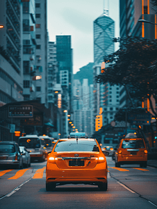 城市道路风景摄影照片_城市道路上的出租车