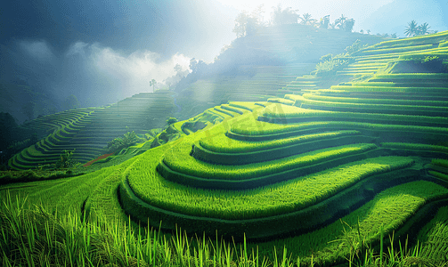 泰国清迈绿色梯田鲜艳的色彩效果