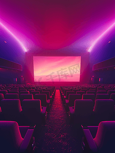 粉红色和紫色照明电影院的屏幕