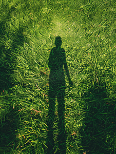 光明冰砖摄影照片_草地上用手机的人的影子
