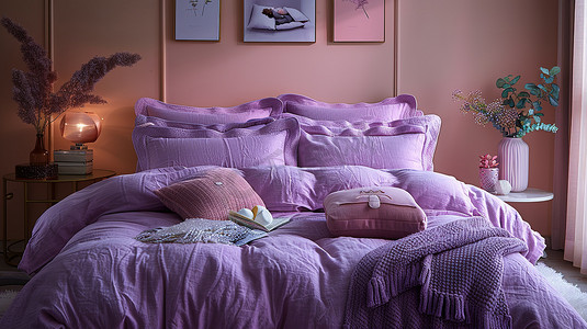 优雅淡紫色卧室四件套图片