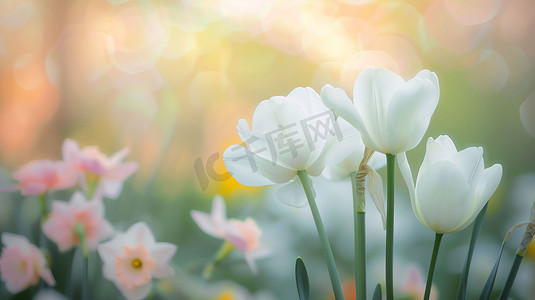 白色淡雅粉色花朵摄影照片