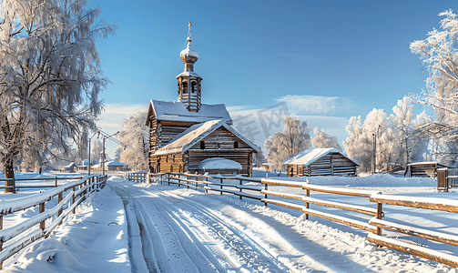 冬季苏兹达尔的木制圣尼古拉斯教堂