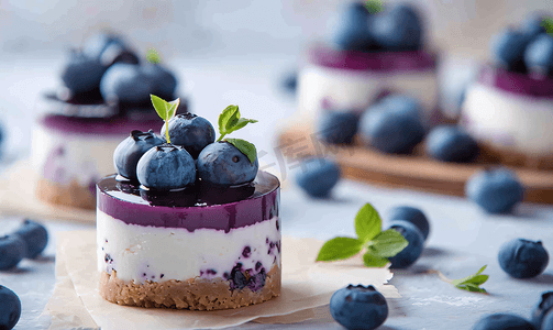 自制美食摄影照片_迷你芝士蛋糕配水果蓝莓馅