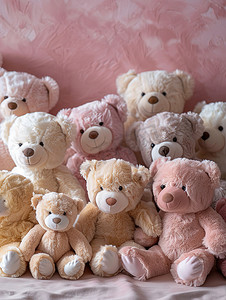 柔软毛绒的小熊粉色房间高清图片