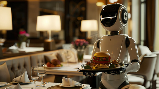 高端大气商务摄影照片_高端机器人服务员餐厅高清摄影图
