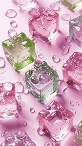 夏日清凉粉色背景图片_夏日3D粉色清新透明冰块手机壁纸13素材