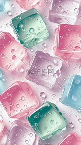 清粉色背景图片_夏日3D粉色清新透明冰块手机壁纸18图片