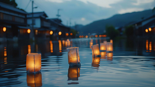 天空河流山谷河灯摄影照片