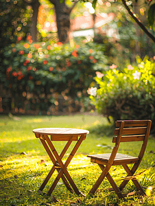 城市生活科技摄影照片_花园里的空木椅和桌子
