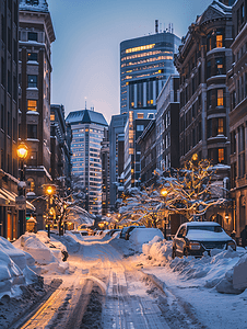 停车摄影照片_波士顿街头的冬夜