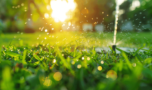 自动草坪洒水器为花园里的绿草浇水