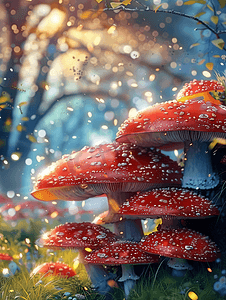 神秘仙境摄影照片_魔法世界蘑菇插画童话仙境