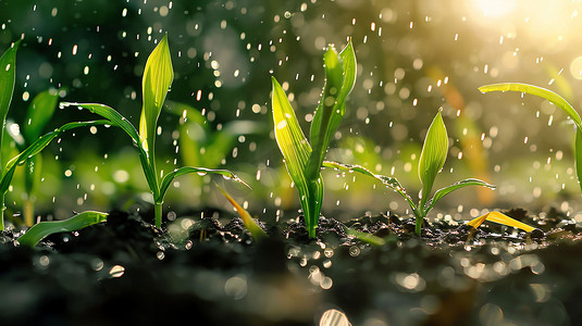 禾苗雨水土壤生长摄影照片