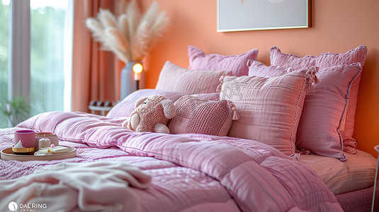优雅淡紫色卧室四件套摄影照片