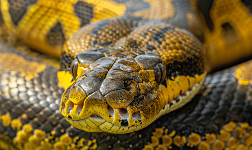 动物园拍摄的一张大蟒蛇的近距离照片