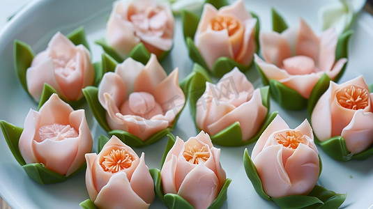 精致的粉色花朵甜品照片
