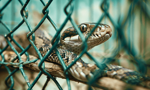 鼠年国潮背景摄影照片_动物园笼子里的鼠蛇