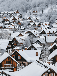 屋顶上的雪冬天的村庄村庄房屋细节
