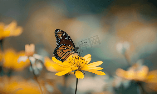 蝴蝶栖息在一朵黄色的花上